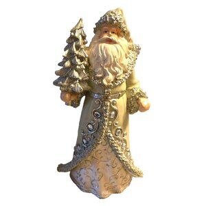 12" Father Christmas Santa Claus Figurine Light Green Resin AS IS READ